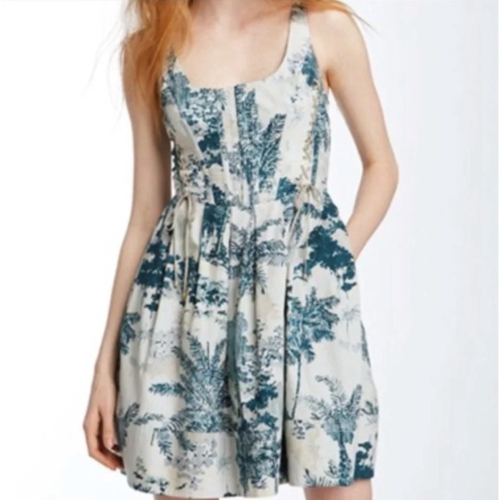 Leifsdottir Anthropologie Majestic Cypress Toile Corset Dress White Teal Size 8